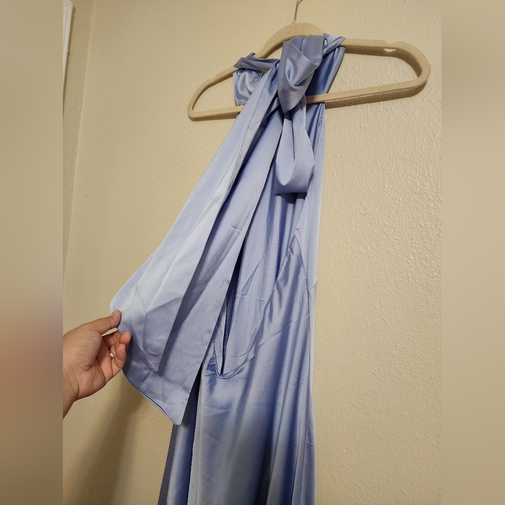 Show Me Your MuMu Lisa Maxi Steel Blue Luxe Satin Dress L Wedding Party Prom - Picture 12 of 13